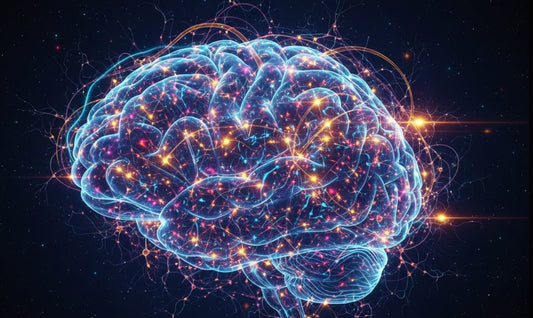 Rendering of a brain's neural network firing signals