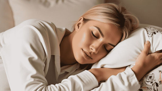 Blonde white woman sleeping on a bed